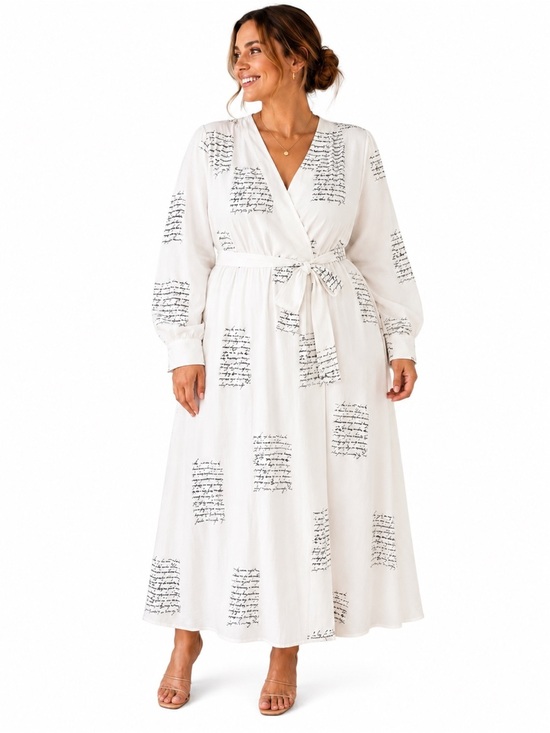 oscorp Dresses & Skirts - NWOT White Script-Print Wrap Maxi Dress